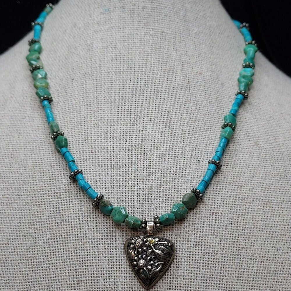 925 Heart Howlite Turquoise Necklace 925 Clasp 16"